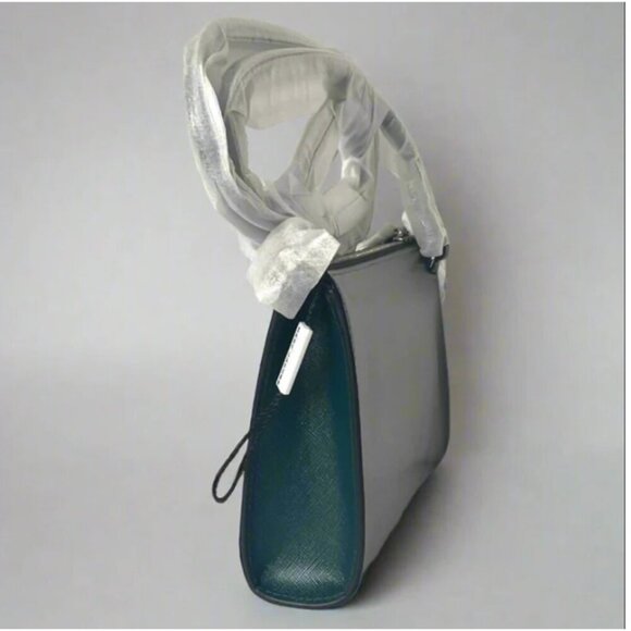 Marc Jacobs Crossbody Small Clutch Green Gray Leather Pleated Two Tone - Picture 5 of 9